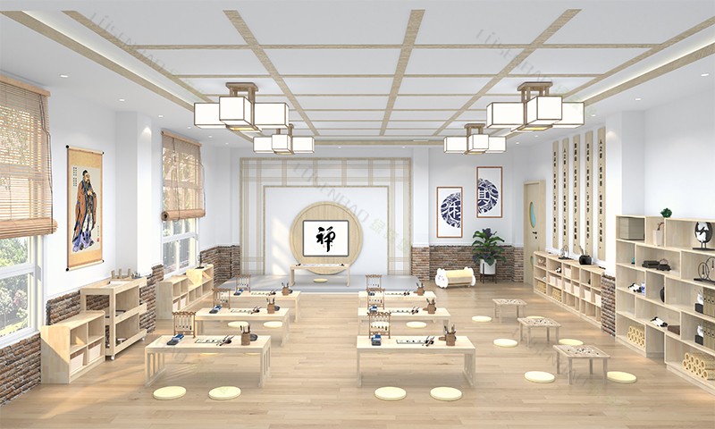 幼儿园家具橡胶木国学室整体.jpg